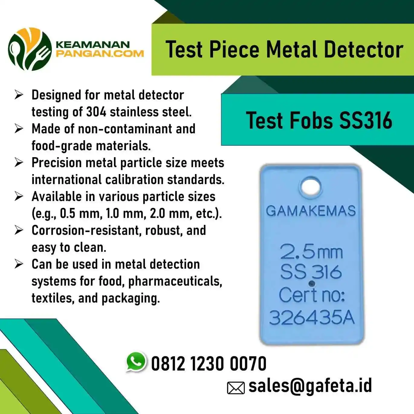 Jual Test Piece Metal Detector Fobs SS316 untuk Cek Mesin Deteksi Logam